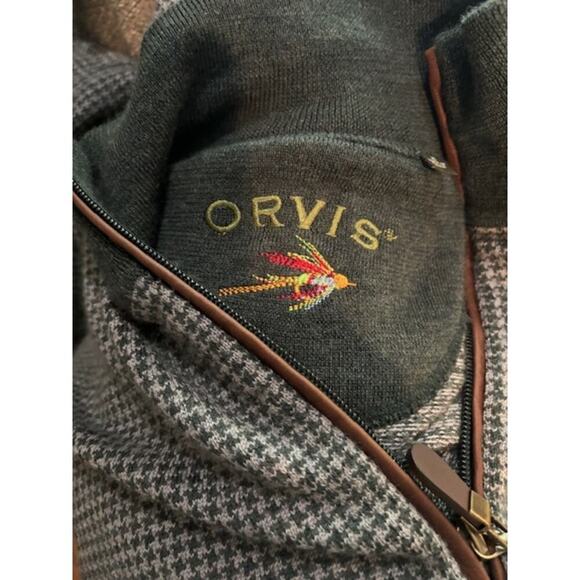 Orvis Hunter Green Gray Houndstooth Merino Wool Knit  Pullover Sweater Mens XL - Picture 2 of 8
